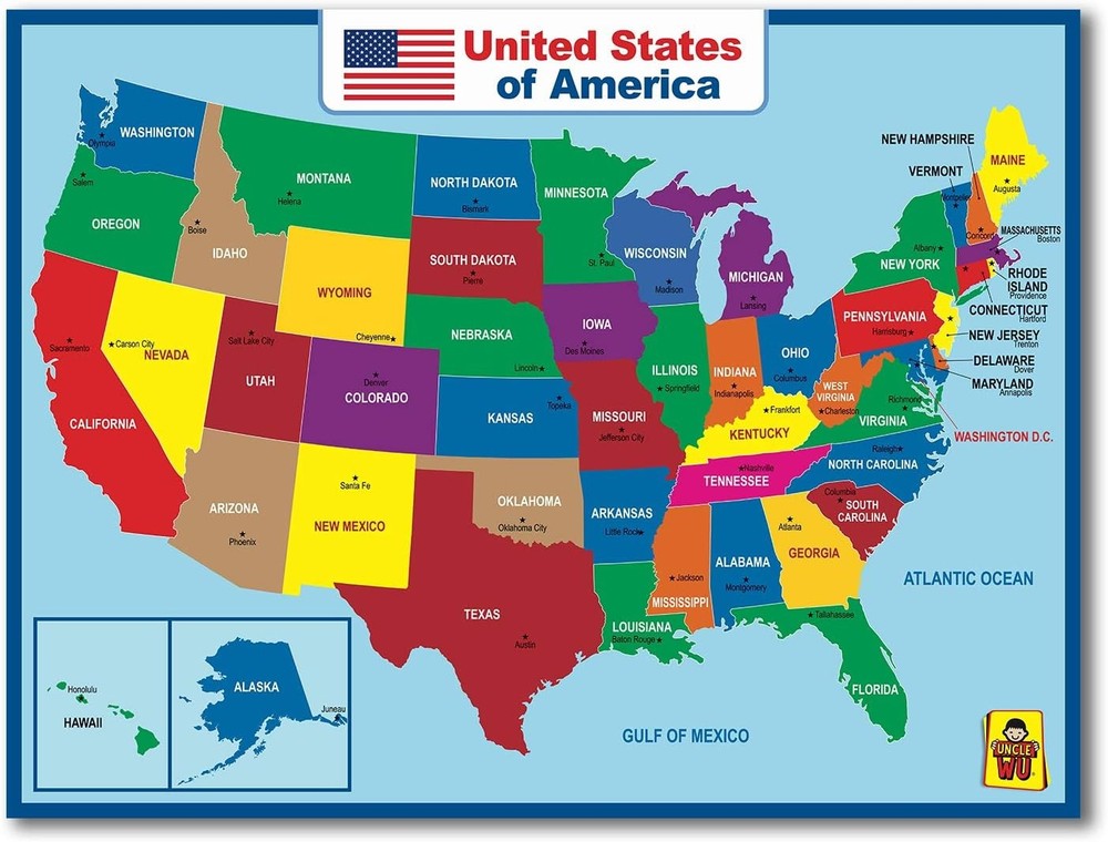 United State Map Laminated Poster -Double Side 18 x 24 Inch, Multicolor