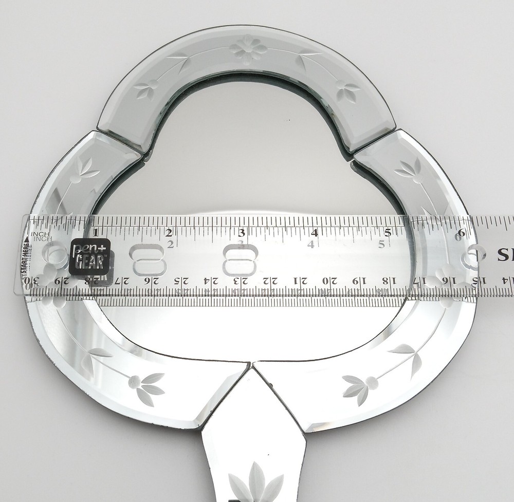 Vintage Handheld Etched Beveled Edge Mirror Vanity