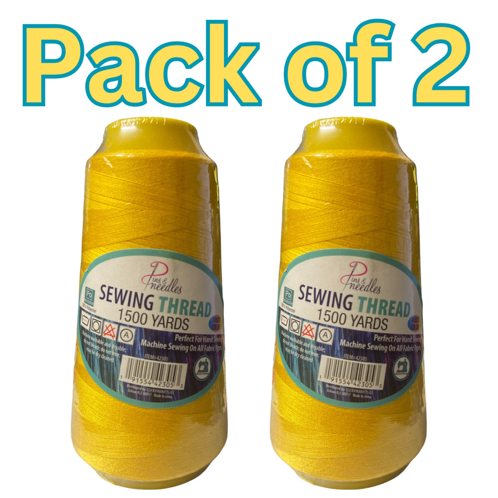 Pins & Needles Sewing Thread 1500 Yards, Yellow, 100% Polyester 2pk