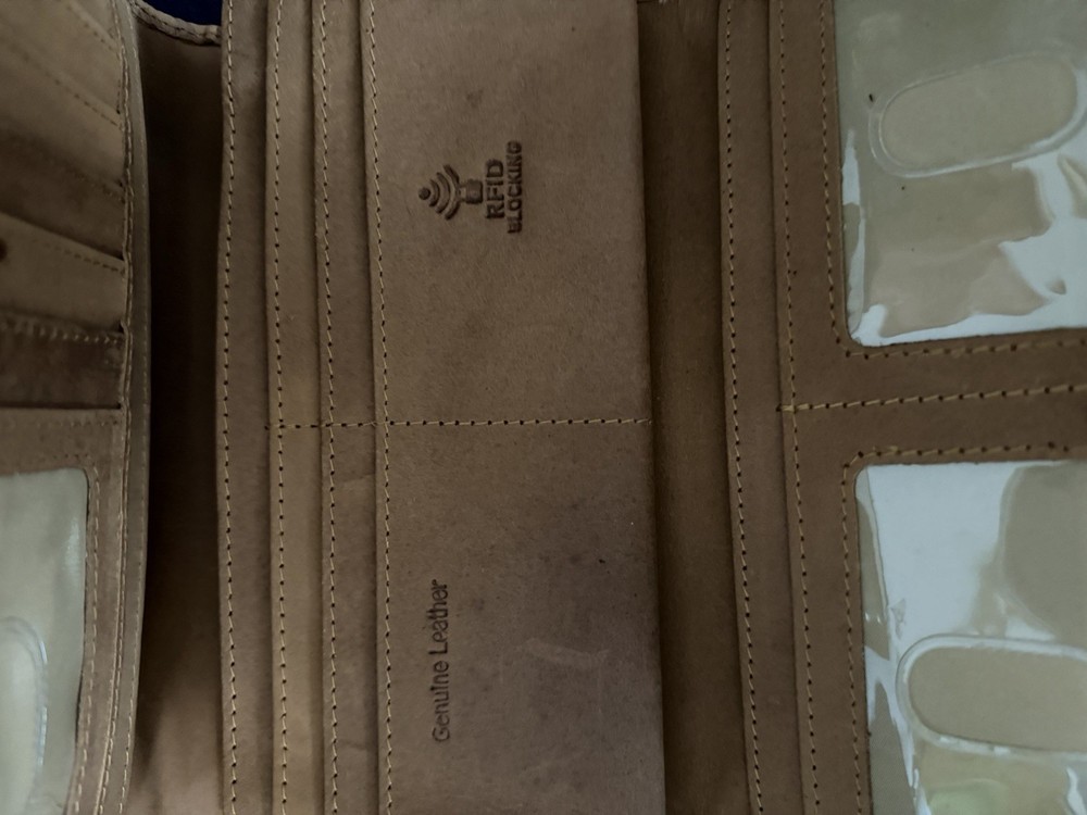 Brown Floral Embossed Leather Wallet with RFID Blocking