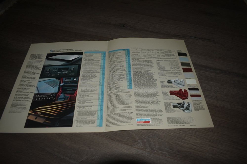 1987 Dodge Charger sales brochure Shelby