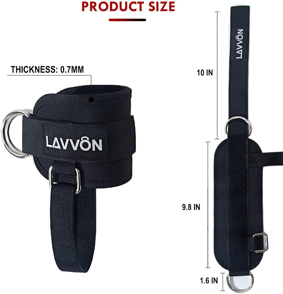 Ankle Straps for Cable Machines Kickbacks - Adjustable Comfort Black