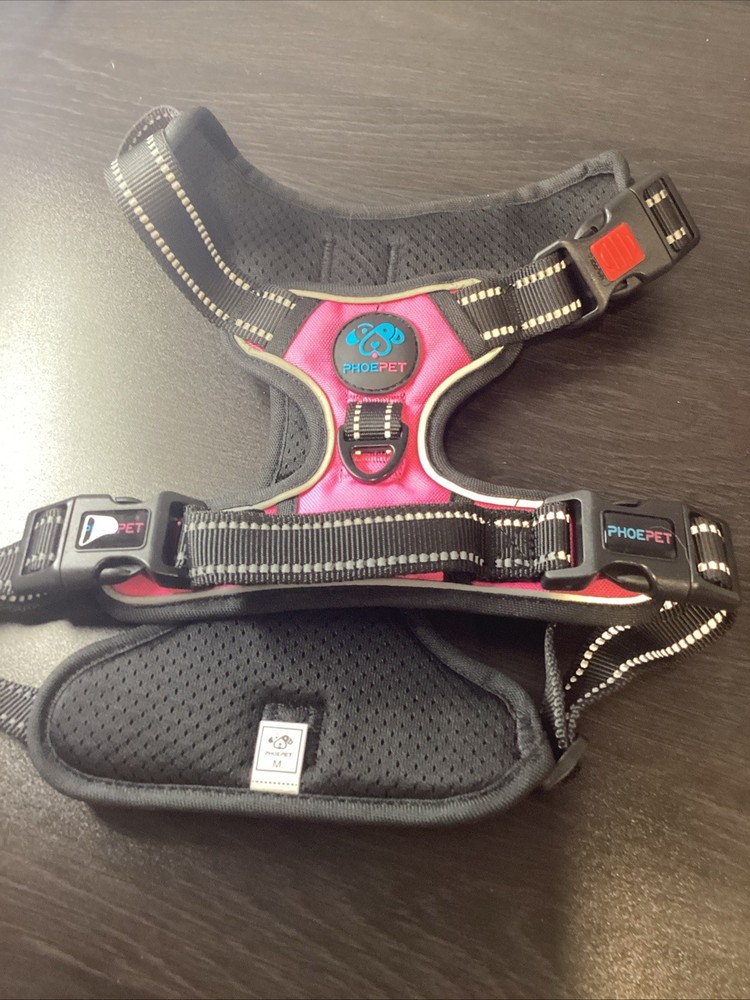 PHOEPET No Pull Dog Harnesses Reflective Adjustable-Pink Medium