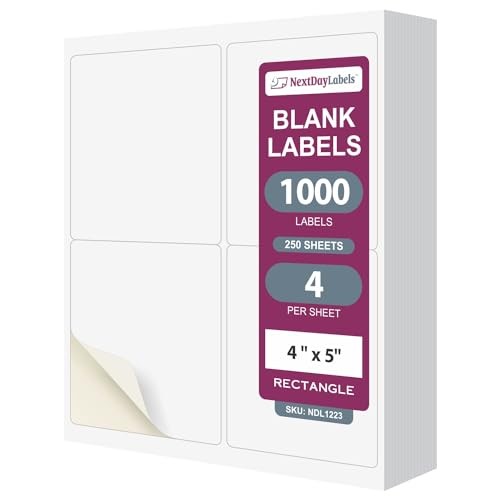 – 4” x 5” Rectangular Sticker Labels for 4 x 5" - 4 Per Page 250 Sheets