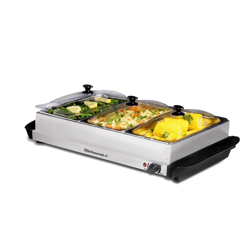 Buffet Server with Clear Lids & Temp Control - 3 Trays, Perfect for Holidays