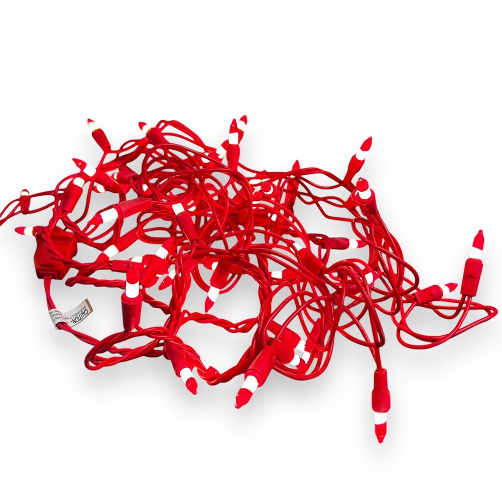 Red White Split Stripe Candy Cane Santa Christmas String Lights Vintage 15 ft