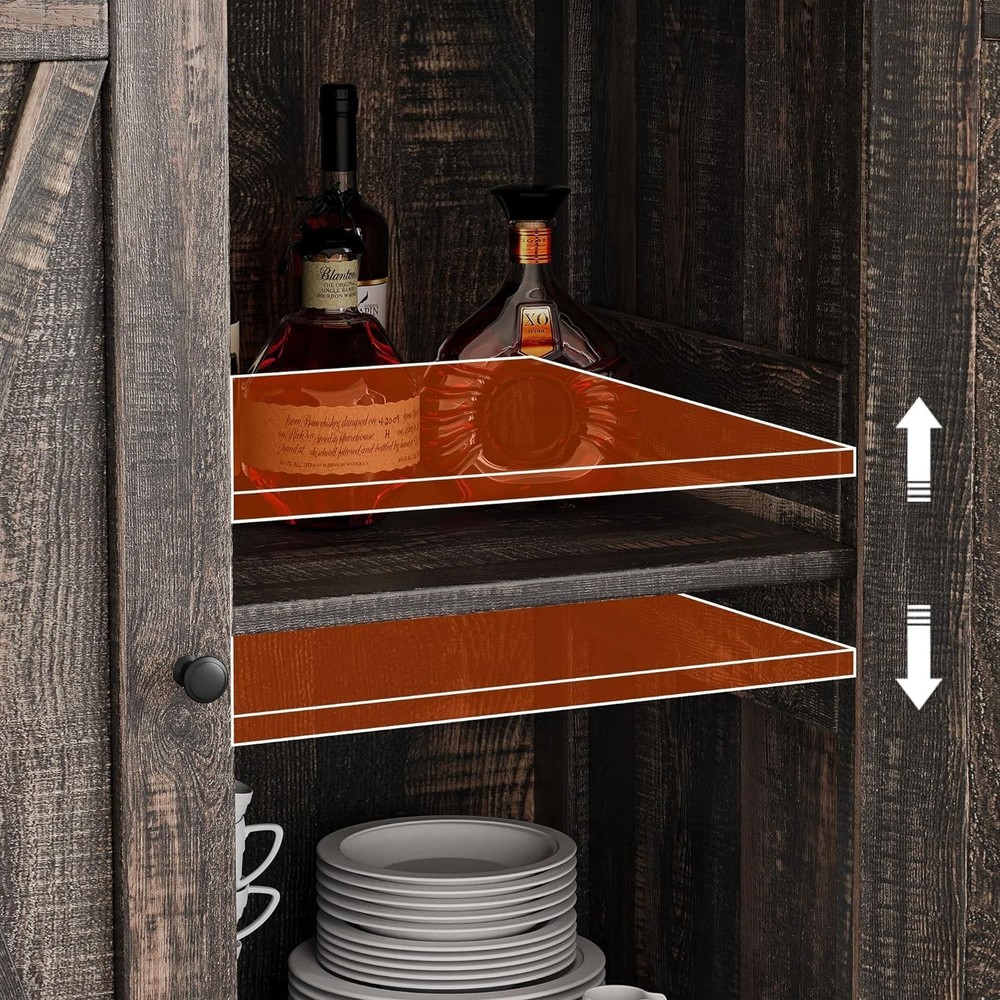 Farmhouse Sideboard Buffet Cabinet with Adjustable Shelf & 2 Barn Doors Kitchen