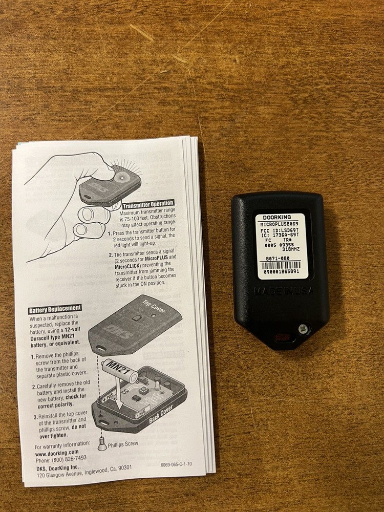 New DoorKing Transmitter MicroPLUS 3B 318 Mhz 3 Button (10 Pack)