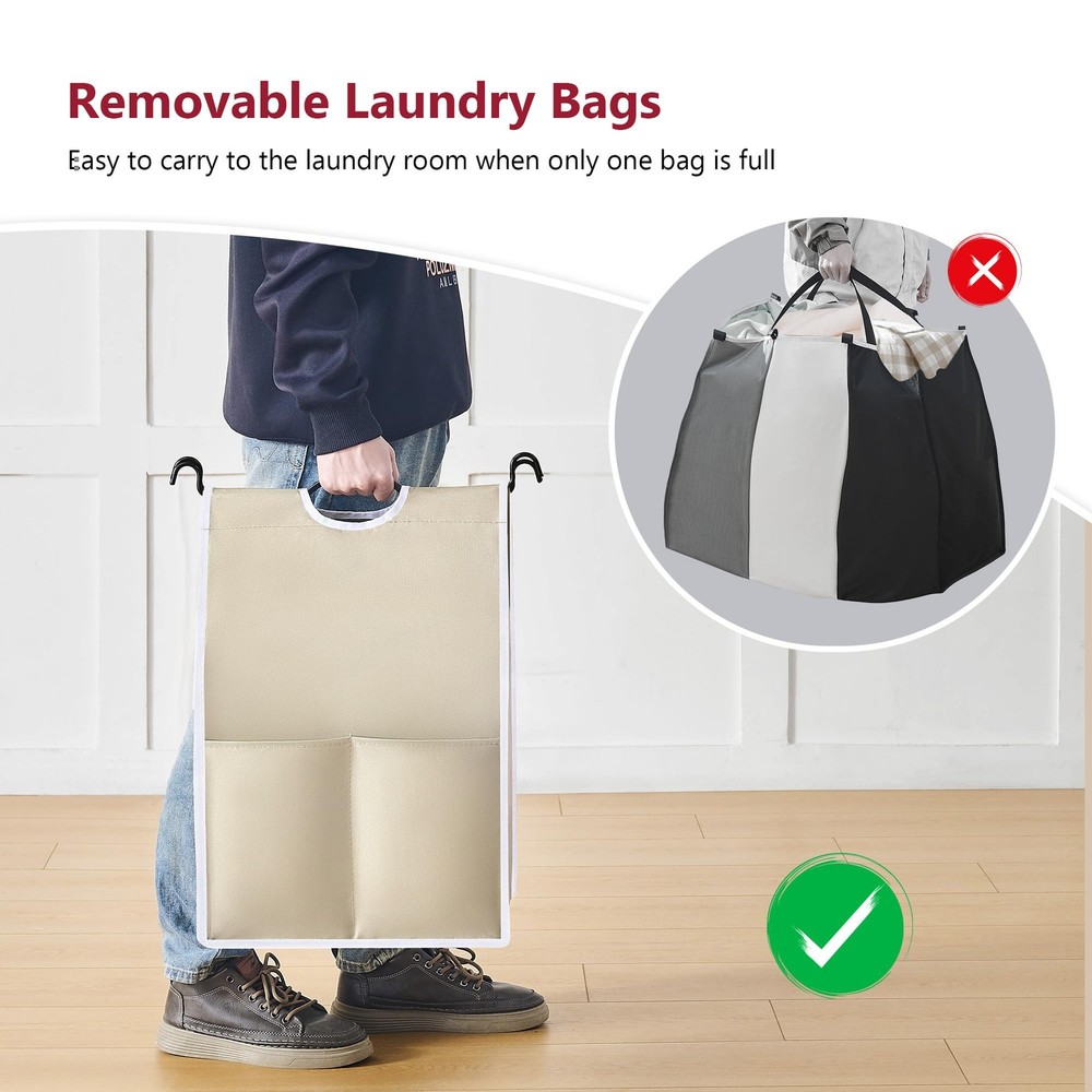Laundry Sorter 4 Sections, Laundry Separator Hamper with Heavy Duty Lockable ...
