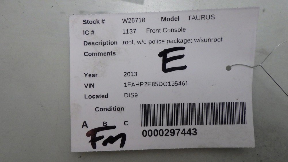 13 FORD TAURUS Front Console roof