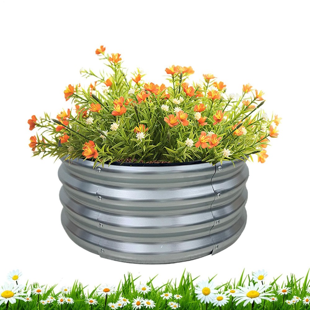 Round Galvanized Raised Garden Bed Planter Vegetable Flower
