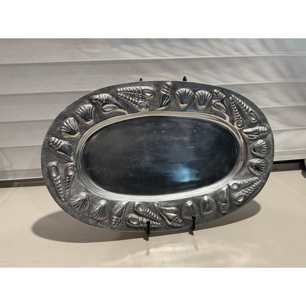 Coastal Silver-Tone Serving Platter – Shell Design