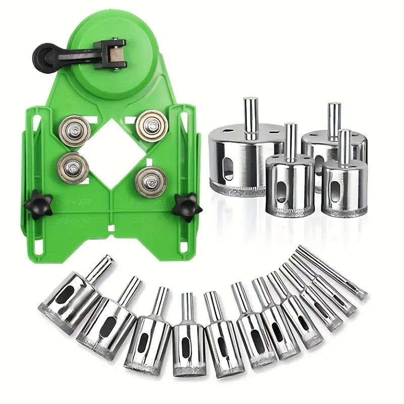 Diamond Hole Saw Kit 17PCS Tile Drill Bits Sets with Double Suction Cups Hole