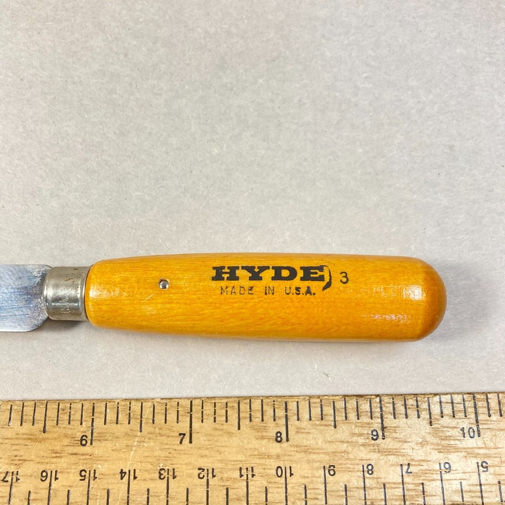 Hyde Leather Knife Square Tip Blade Round Wood Handle #3 USA