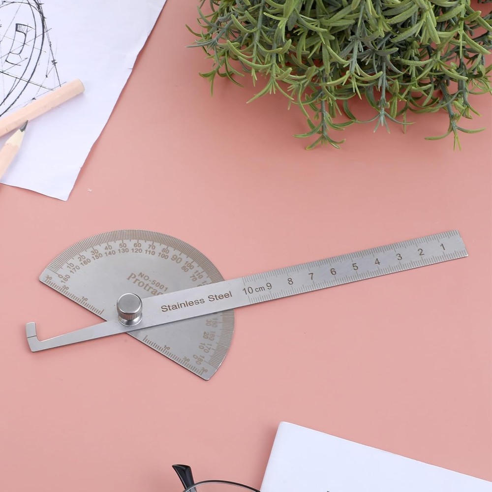 0-180° Stainless Steel Angle Finder Protractor Adjustable 10cm Ruler Tool