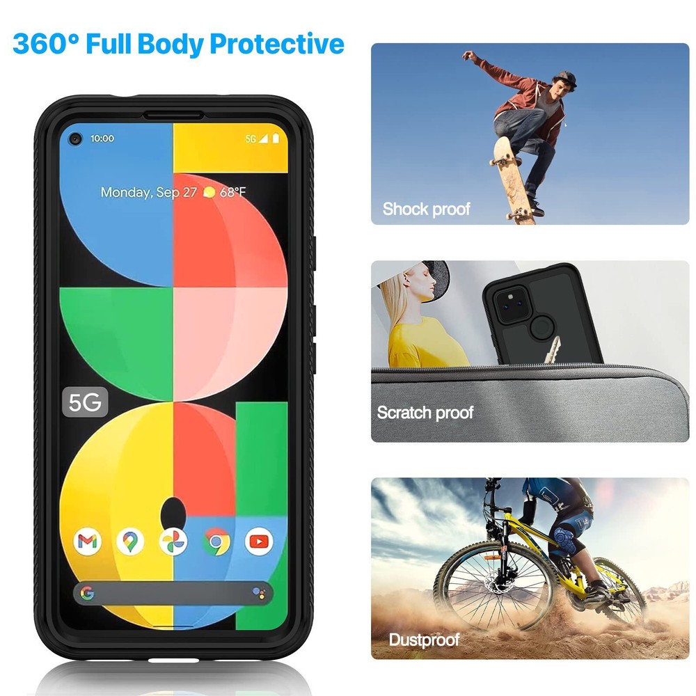 New Google Pixel 5a 5G Case Shockproof Cover with Screen Protector Black