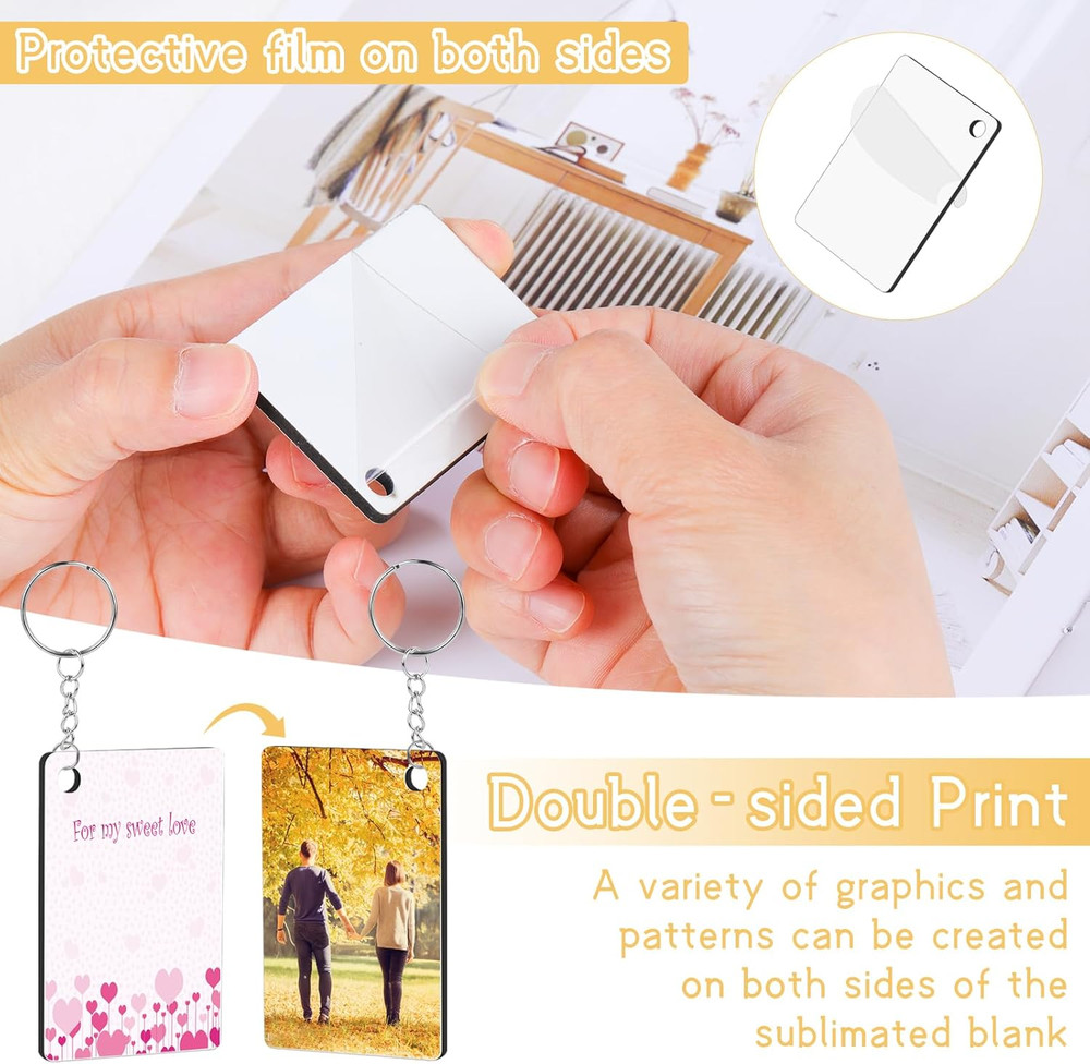 Sublimation Keychain Blanks Bulk, 180PCS Rectangle Sublimation Blanks, MDF Keych