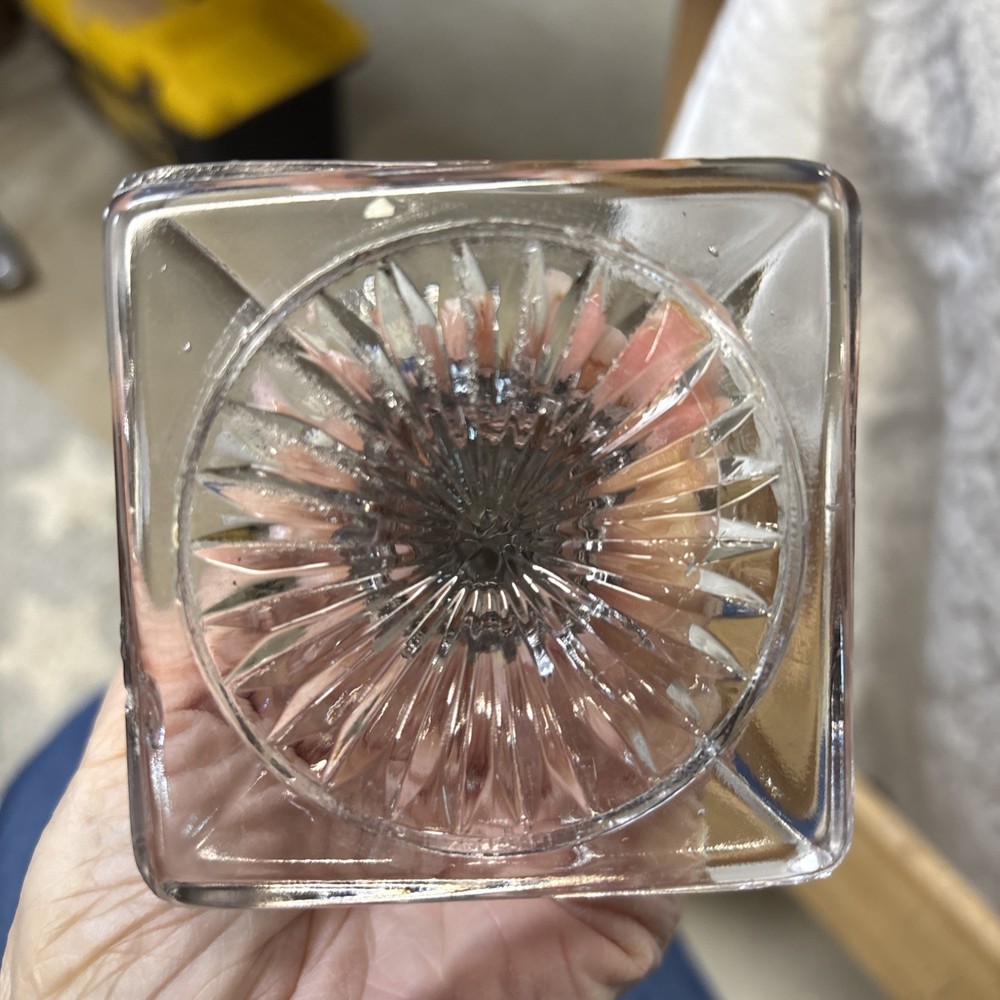 Clear Pressed Glass Candlestick Holder Sunburst Pattern Decorative 8 Inch