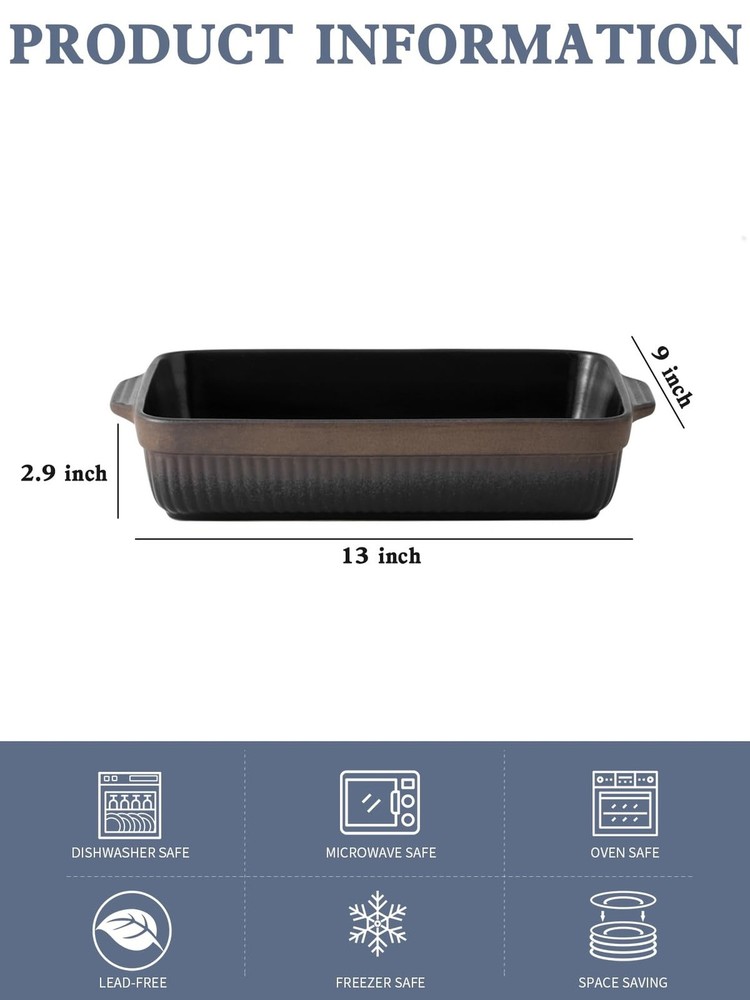Kanwone Ceramic Baking Dish, Bakeware Set, Rectangular Casserole Dish, Lasagn...