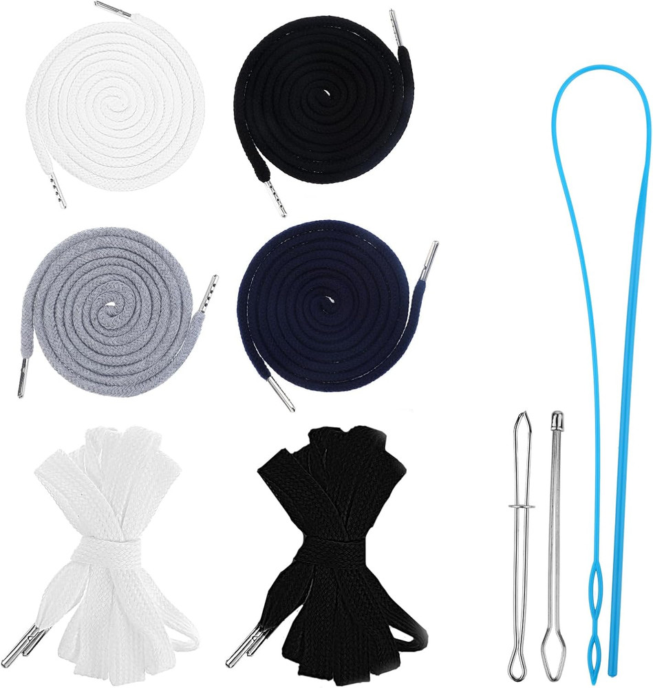 6 Pcs Flat and Round Drawstring Cords, 54" Hoodie String Replacement with Eas...