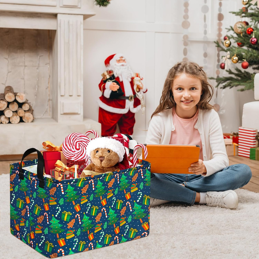 Rectangular Christmas Basket Storage Bin Collapsible Nursery Hamper Book Shel...