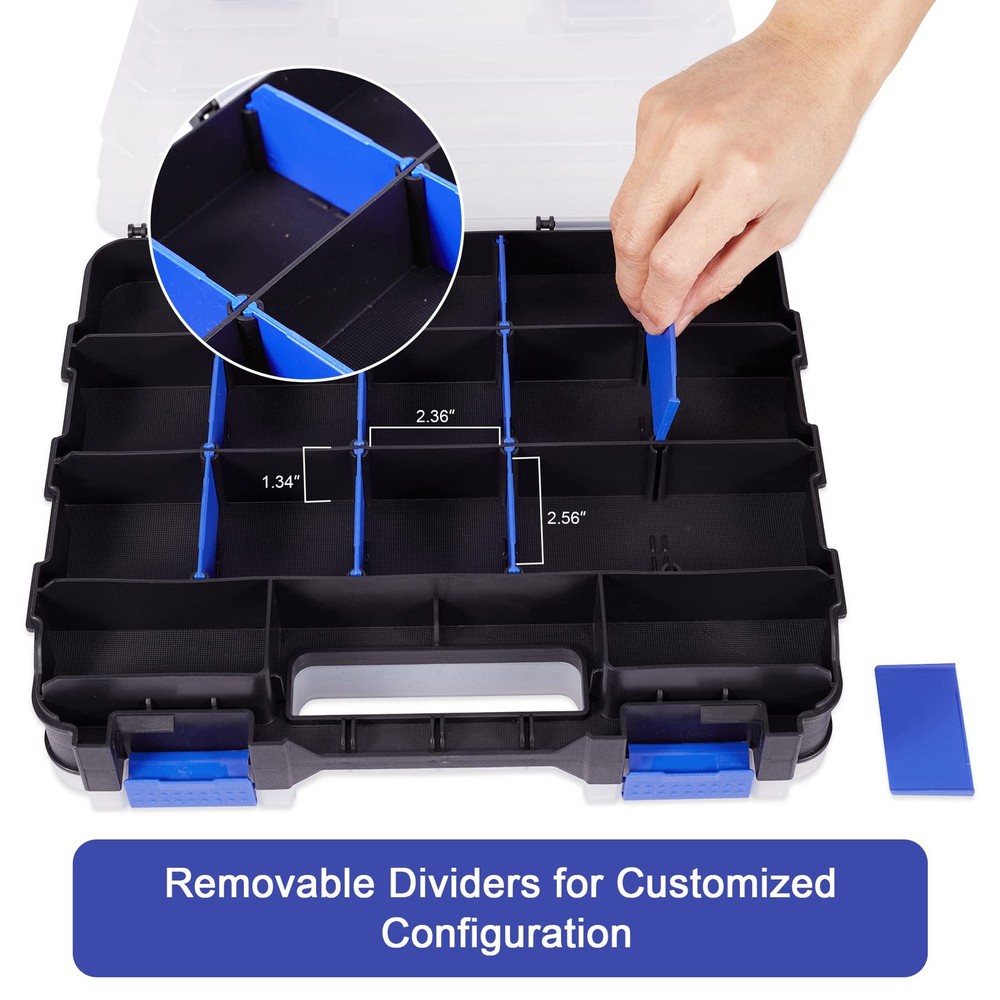 Small Parts Storage Case Tools Box Organizer Double Side 34 Compartments Hard...