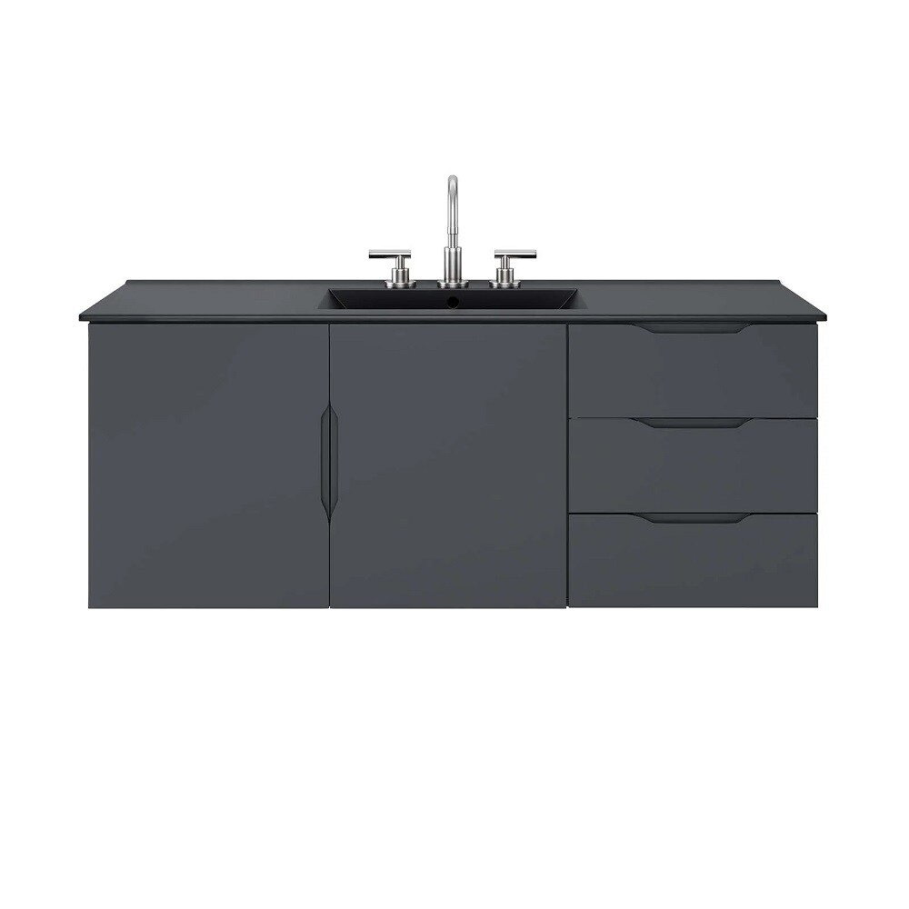 48" Floating Bathroom Vanity Single Ceramic Sink Countertop Black White Gray