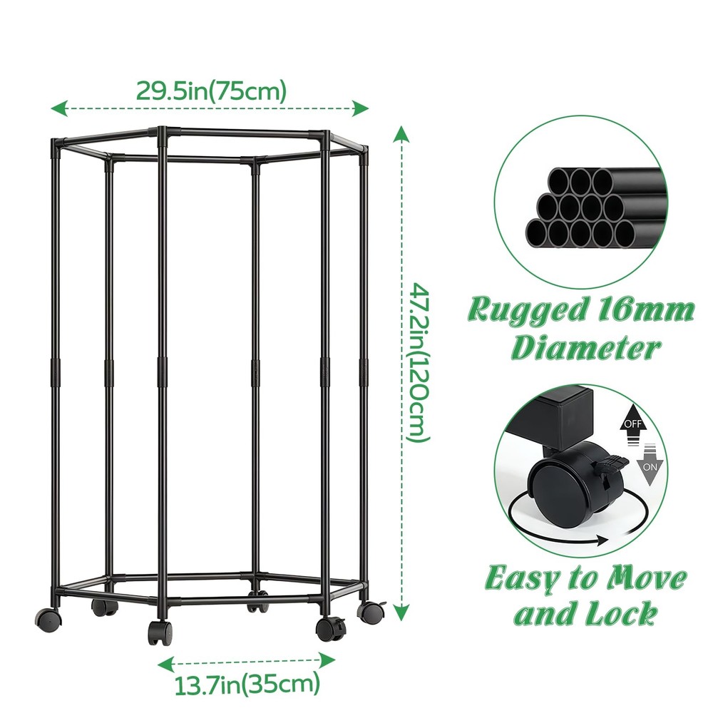 Clothes Rack with Wheels, Hexagonal Rolling Clothing Rack for Hanging Clothes...