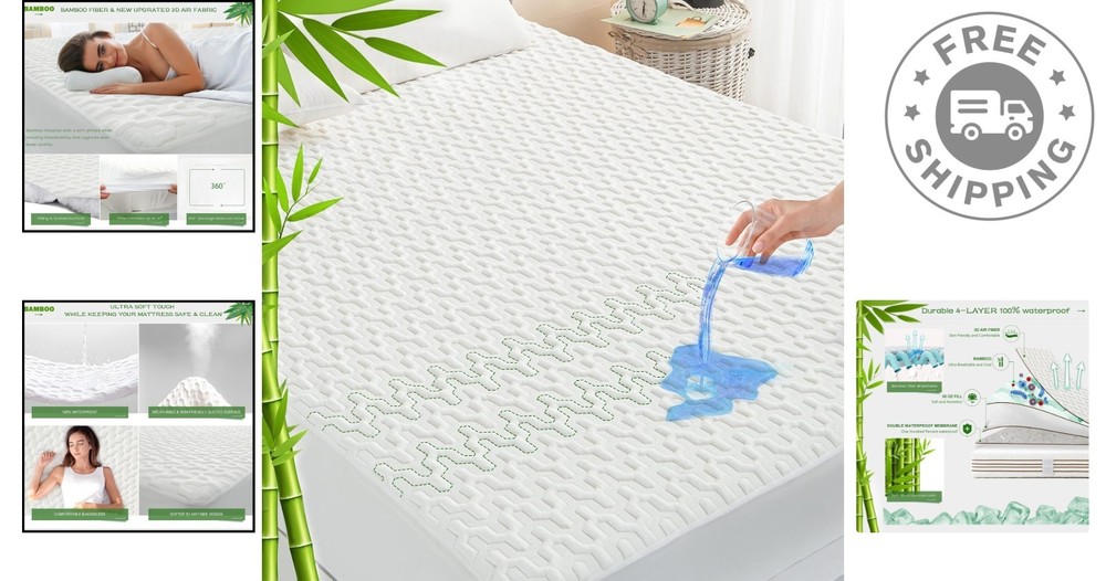 Deep Pocket Twin Waterproof Mattress Protector - Rayon Bamboo & Machine Washable
