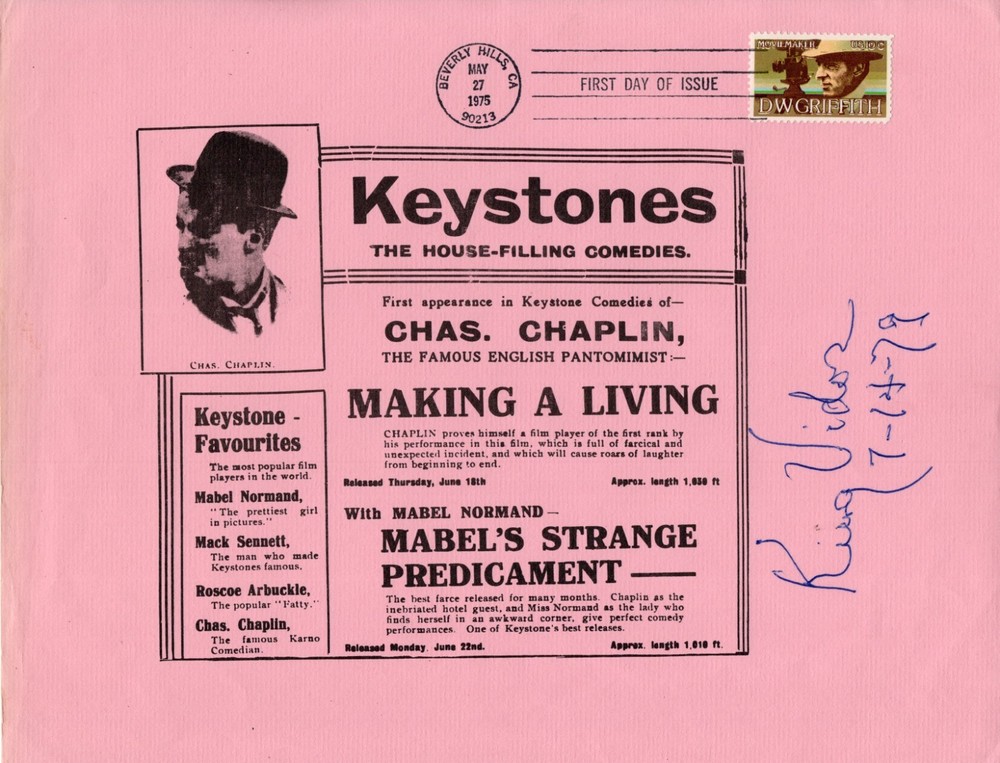 King Vidor- Signed First Day Cover Page