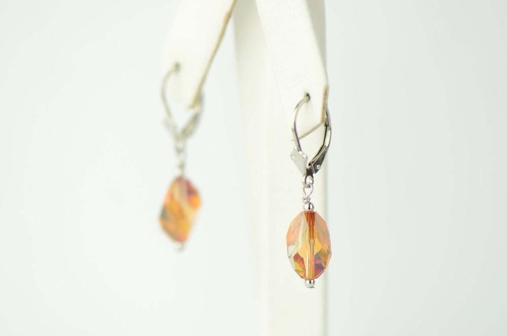 Pearl Crystal Element Colored Crystal Sterling Silver Dangle Drop Earrings