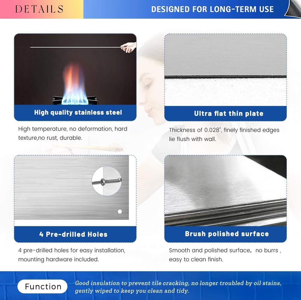 Kitchen Backsplash Stainless Steel Stove Back Wall Protector Panel Guard Board