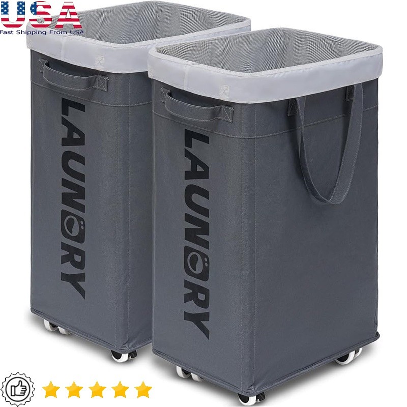 Lightweight Rolling Laundry Hamper W/ Removable Mesh Bag Sturdy Handle 4 Wheels
