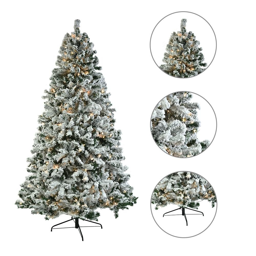 7.5 FT Christmas Tree Snow Flocke Pre-lit Artificial Automatic Tree with Light