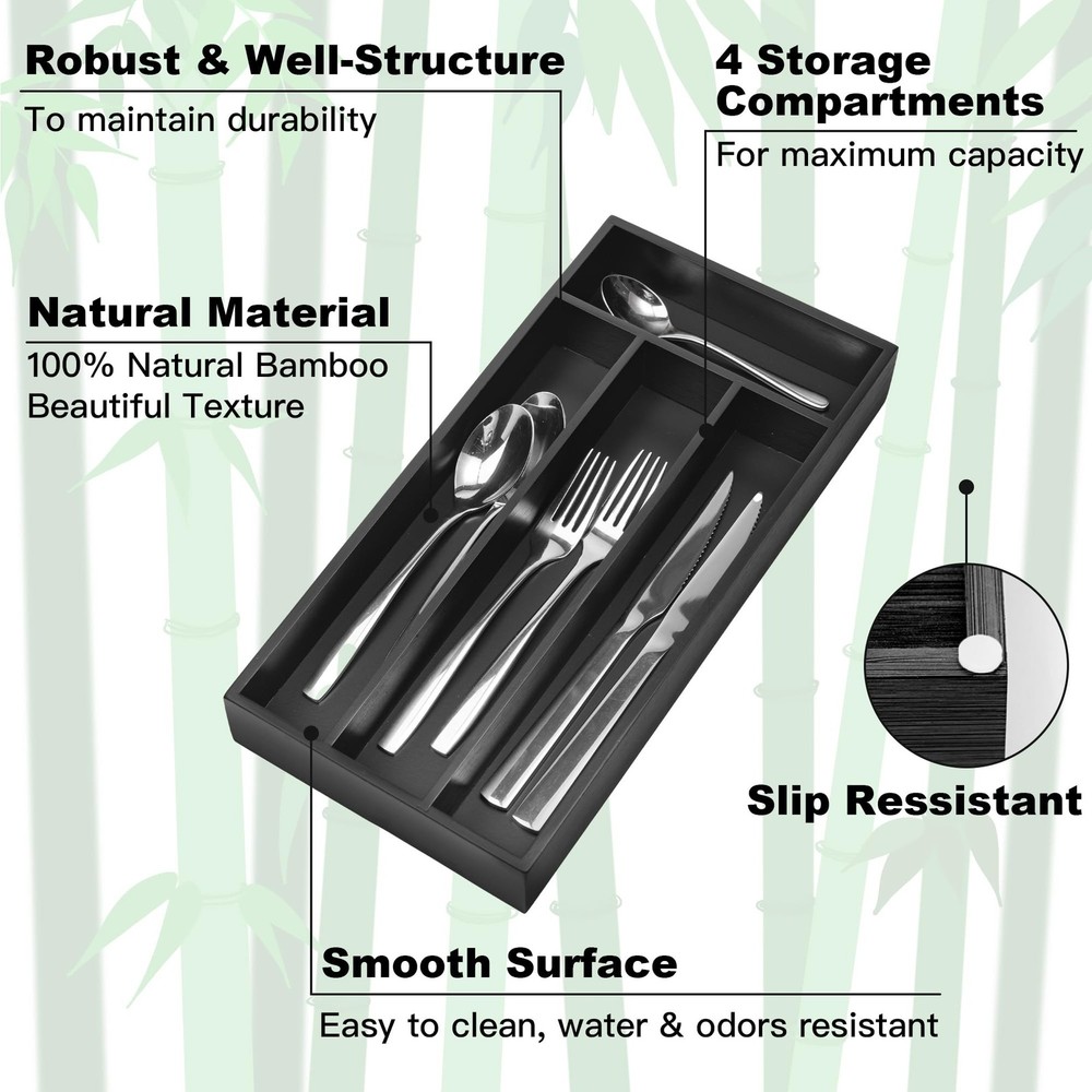 Silverware Organizer Small Bamboo Kitchen Drawer Organizer Utensil Organizer ...