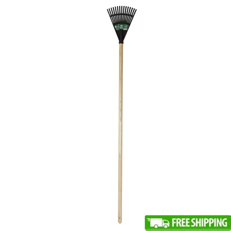 Durable 8 Inch Wood Poly Shrub Leaf Rake Ergonomic Easy Clean Yard Tool New