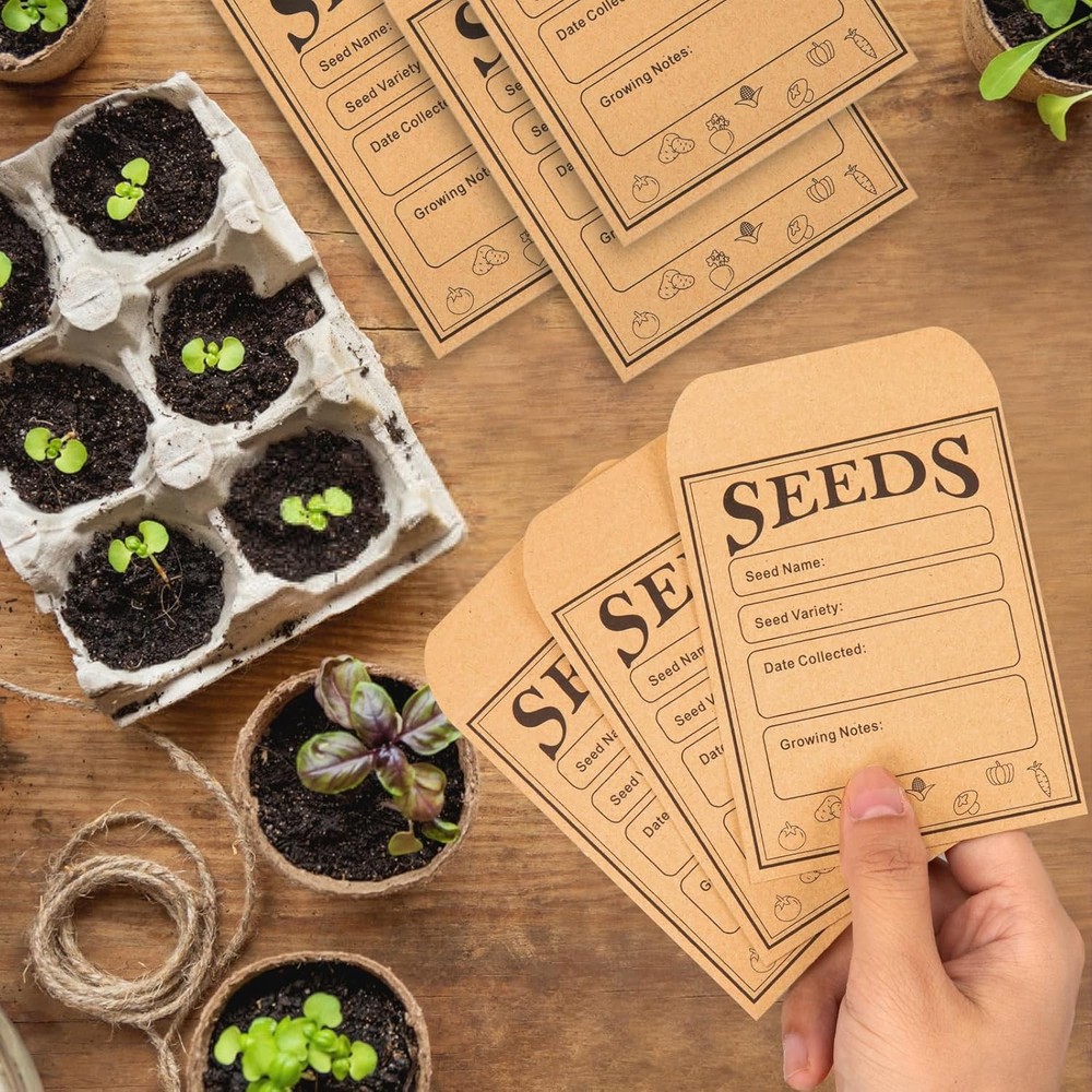 150pcs Seed Saving Envelopes, 4.7x3.1 Inch Reusable Seed Kraft Storage Organizer
