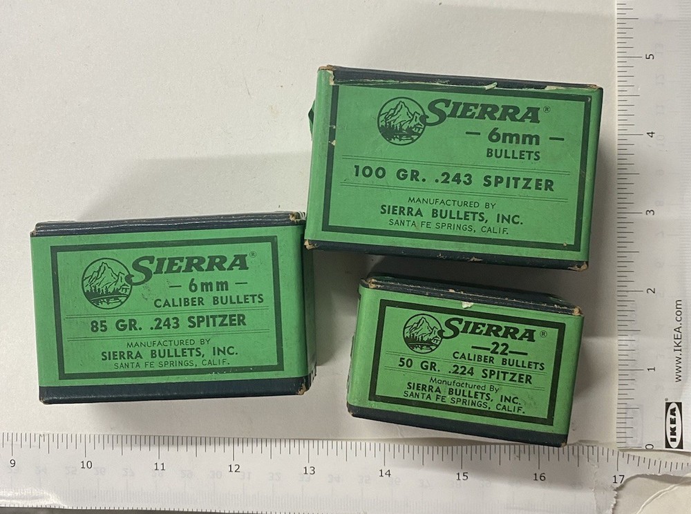 Three Empty Sierra Bullet Boxes 6mm 22 Caliber