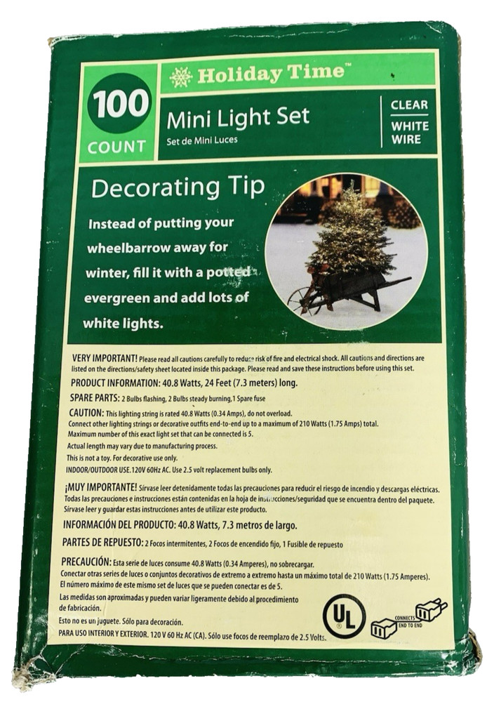 Clear Mini Lights String 100 Count WHITE Wire Christmas Incandescent 24' HT