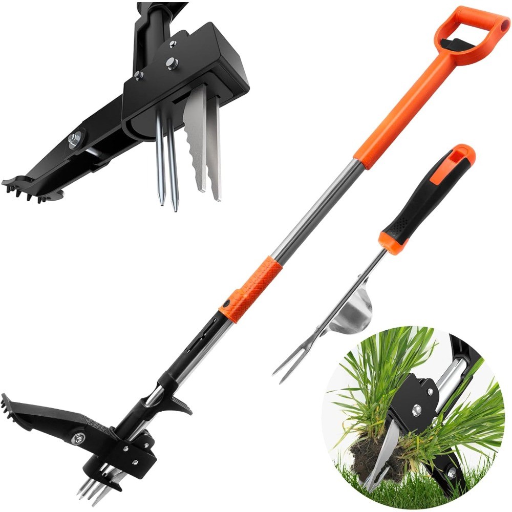 2-Pack Stand Up Weed Puller Tool Set with Adjustable Handle, Quick Eject