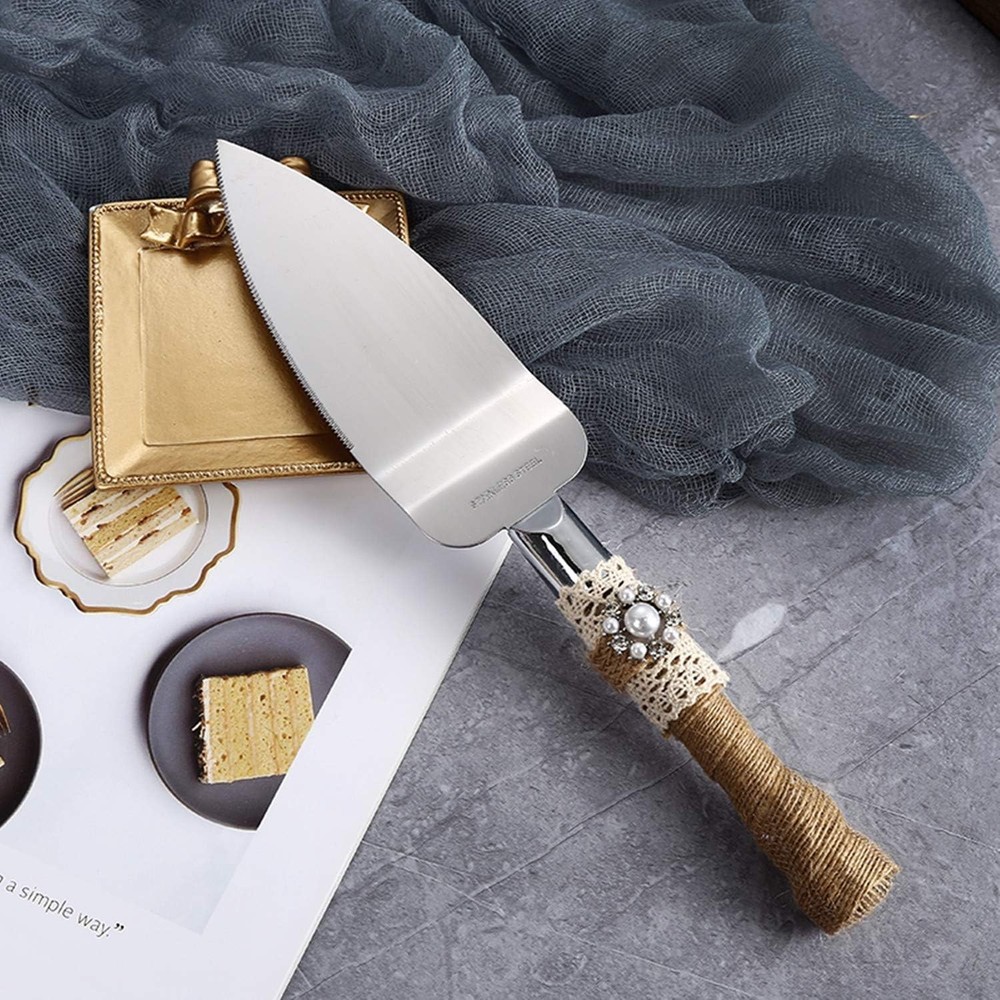 Charming Handcrafted Wedding Cake Knife & Server Set - 2-Piece Rustic Elegance