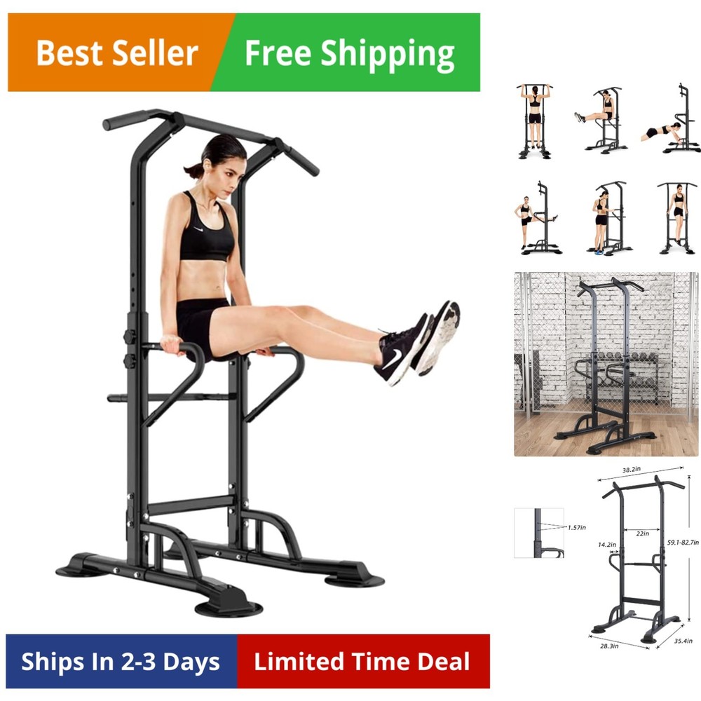 Power Tower Adjustable Height Pull Up & Dip Station Multi-Function Home Stren...