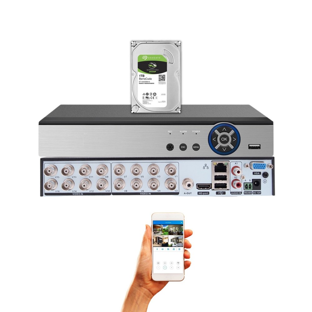Evertech 16 Channel H.265 Security DVR 1TB Recorder for Security Camera System