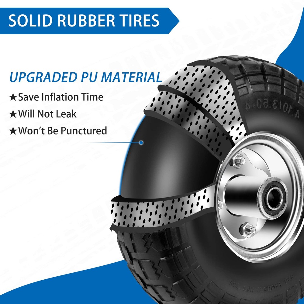 Phepetroll 4.10/3.50-4 Flat Free 10" Solid Tires & Wheels Replacement