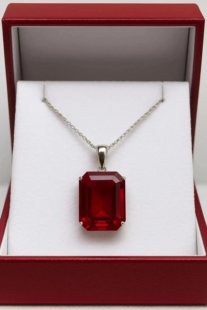 27 Ct Natural Red Ruby Emerald Cut 925 Solid Silver Pendant Loose Gemstone