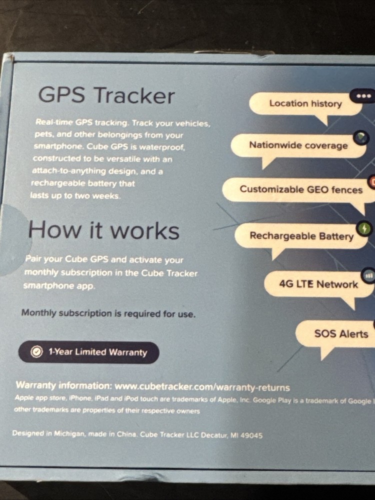 Cube GPS Tracker, Waterproof, Worldwide Coverage Real-Time Tracking