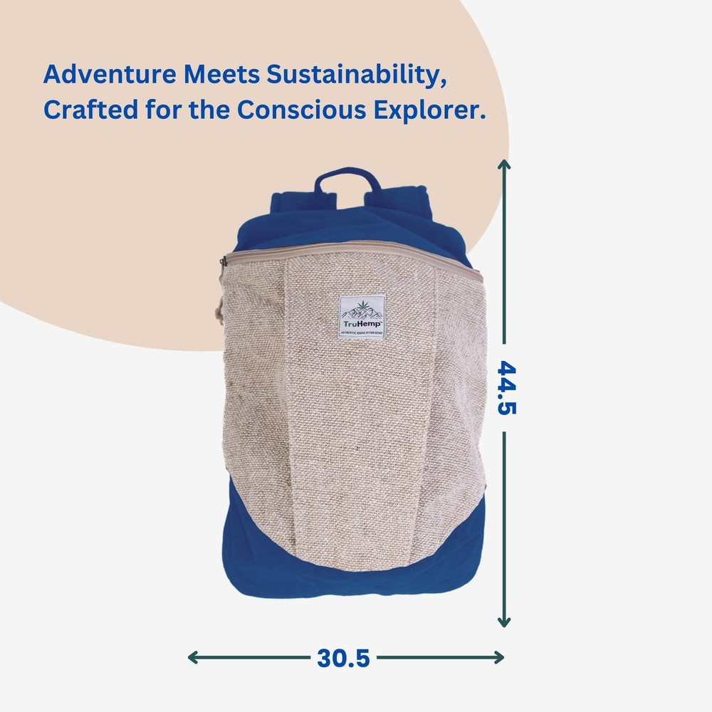 Handcrafted Hemp Backpack, Blue – Spacious & Durable Backpack with Cotton