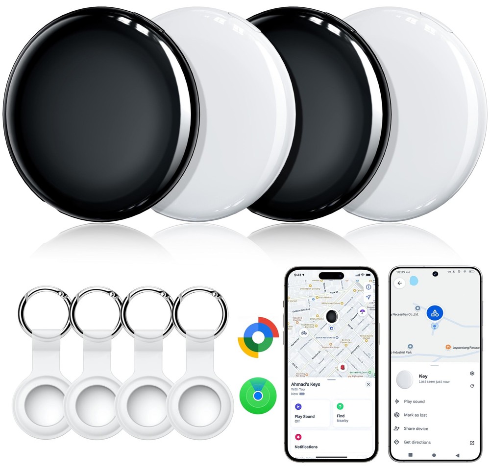 Air Tracker Tags-4 Pack, Dual System Smart Tag Compatible 4 Black/White