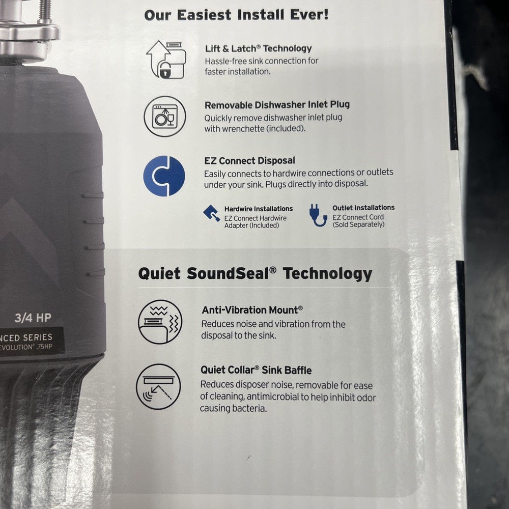 Evolution .75HP, 3/4 HP Garbage Disposal, Advanced Series EZ Connect Continuous