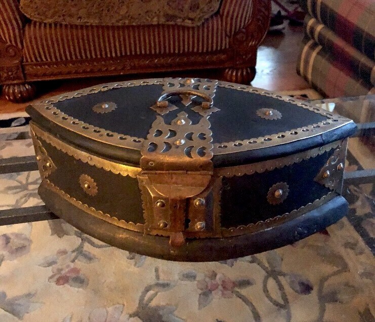 Unique Antique Wood & Brass Lock Trunk
